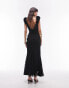 Topshop premium slip maxi dress with 3D ruffle sleeve in black jacquard spot