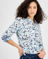 Фото #3 товара Women's Printed Roll-Tab-Sleeve Button-Front Cotton Shirt