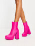 New Look satin platform heeled boots in pink