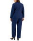 Plus Size Contrast-Collar Windowpane Check Pantsuit