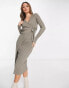 Фото #8 товара Pretty Lavish ribbed plisse wrap midi dress in taupe knit