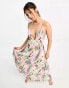 ASOS DESIGN bikini top cutout maxi dress with tie detail in blurred multi print