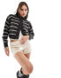 ASOS DESIGN crop crew neck cardigan in charcoal stripe