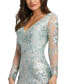 Фото #5 товара Women's Embellished V Neck Illusion Long Sleeve Gown