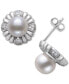ფოტო #1 პროდუქტის Cultured Freshwater Pearl (7-8mm) & Lab-Created White Sapphire Flower Stud Earrings in Sterling Silver