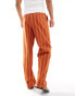 ASOS DESIGN smart linen blend wide leg joggers in orange stripe