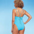 Фото #4 товара Women's Tunneled Plunge One Piece Swimsuit - Shade & Shore Turquoise Blue XL