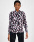 Women's Printed Tie-Neck Button-Front Blouse