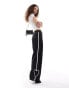 Monki heart stripe straight leg track pant trouser in black with white stripes