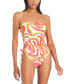 Фото #1 товара Women's Neon Swirl Ruched-Side Swimsuit