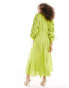 & Other Stories drapey midaxi dress with ruche tie volume sleeves in green