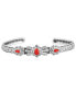 ფოტო #1 პროდუქტის Sterling Silver Women's Cuff Bracelet Coral Gemstone Flower Concha Design Size Small - Large