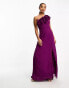 Фото #4 товара TFNC Petite one shoulder ruffle maxi dress in berry