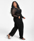 Фото #4 товара Trendy Plus Size Mesh-Top Jumpsuit