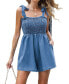 ფოტო #1 პროდუქტის Women's Denim Square Neck Tie Shoulder Wide Leg Romper