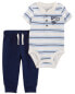 Фото #3 товара Baby 2-Piece Varsity Striped Bodysuit Pant Set 12M