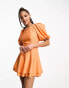 ASOS DESIGN ra-ra playsuit with puff sleeve in bright orange