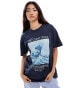 Pull&Bear wave graphic t-shirt in navy