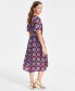 Фото #2 товара Women's Printed Tie-Neck Pleated Midi Dress