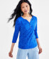 Фото #1 товара Petite 3/4-Sleeve Henley Top, Created for Macy's