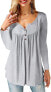 Фото #14 товара Amoretu Women's V-Neck Button Down Blouse, Solid Tunic Long Sleeve / Short Sleeve Tops