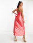 Фото #3 товара ASOS DESIGN Petite one shoulder tie stretch satin midi dress in pink