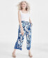 ფოტო #1 პროდუქტის Petite Printed Linen Pull On Cropped Drawstring Pants, Created for Macy's