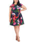 ფოტო #1 პროდუქტის Plus Size Floral-Print Cap-Sleeve Dress