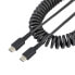 Фото #1 товара StarTech.com 3ft (1m) USB C Charging Cable - Coiled Heavy Duty Fast Charge & Sync USB-C Cable - USB 2.0 Type-C Cable - Rugged Aramid Fiber - Durable Male to Male USB Cable - Black - 1 m - USB B - USB C - USB 2.0 - 480 Mbit/s - Black