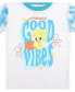 Little Girls Tweety Bird Sunshine and Good Vibes Youth Short Sleeve Cloud Wash Pajama Set