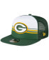 ფოტო #2 პროდუქტის Men's White, Green Green Bay Packers Striped A-Frame 9FIFTY Trucker Snapback Hat