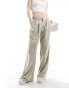 Pull&Bear wide leg double pleat tailored trouser in stone