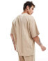 ADPT – Oversize-Baseballshirt in Beige mit Knitterstruktur, Kombiteil