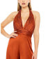 ფოტო #5 პროდუქტის Women's Ruched Halter Top Wide Leg Satin Jumpsuit