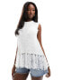 In The Style knitted sleeveless tassel hem top in white