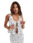 Фото #1 товара New Look co-ord tie front linen blend corset in white floral print