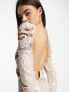 Фото #2 товара ASOS DESIGN embellished all over sequin midi dress with flared sleeve in neutral wave print