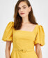 ფოტო #4 პროდუქტის Juniors' Cotton Balloon-Sleeve Belted Mini Dress