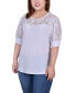Фото #1 товара Plus Size Short Puff Sleeve Top with Lace Sleeves and Yoke
