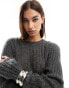 COLLUSION fine gauge ribbed crew neck jumper in charcoal