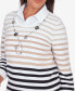 Фото #4 товара Women's Neutral Territory Collar Trimmed Embellished Stripe Sweater