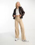 Monki cropped faux leather and shearling jacket in brown