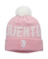 ფოტო #1 პროდუქტის Men's Pink Juventus Pixel Neon Cuffed Knit Hat with Pom