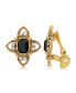 ფოტო #1 პროდუქტის Gold Tone Black Rectangle Crystal Floral Clip Earring