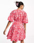 Фото #4 товара Influence wrap front mini dress in red and pink floral print