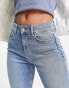 Pieces Luna raw hem straight leg jeans in light blue wash