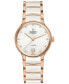 ფოტო #1 პროდუქტის Women's Swiss Automatic Centrix Diamond Accent White Ceramic & Rose Gold PVD Stainless Steel Bracelet Watch 35mm