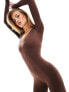 Missyempire seamless long sleeve plunge jumpsuit in chocolate