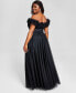 Фото #2 товара Trendy Plus Size Tulle-Trim Off-The-Shoulder Gown, Created for Macy's