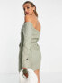 Фото #2 товара ASOS DESIGN off shoulder twill mini dress in khaki